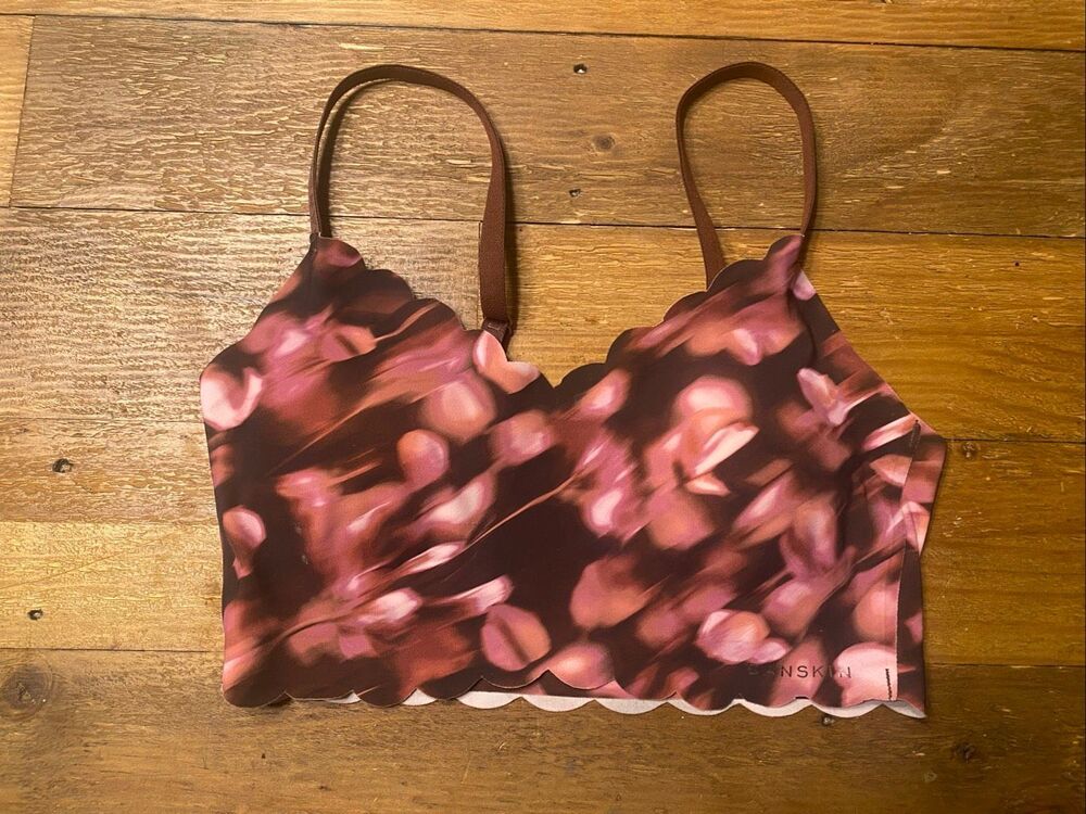 Danskin Intimates Small bralette brown pink floral comfort bra pad